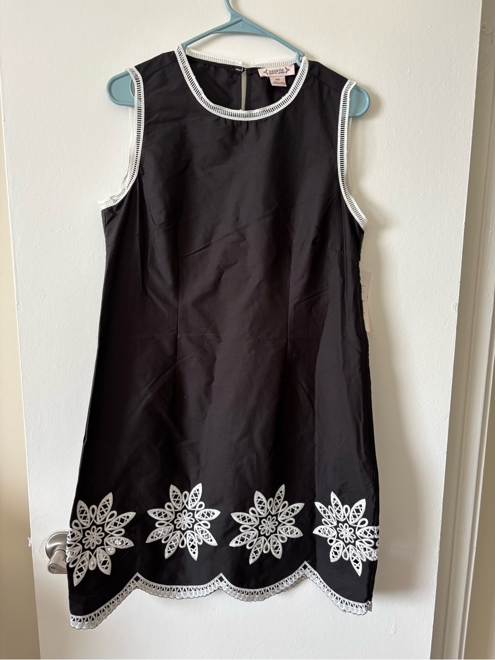 Nanette Lepore Black Dress with White Floral Hem Trim